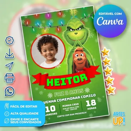 Convite de Aniversário Grinch com Foto