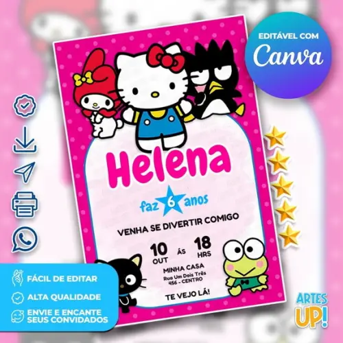 Convite de Aniversário Hello Kitty