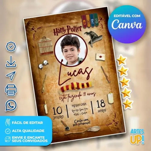 Convite de Aniversário Harry Potter com Foto