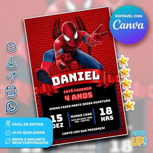 Convite de Aniversário Homem Aranha