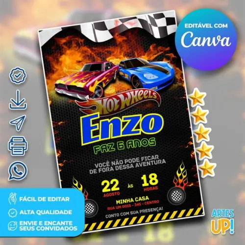 Convite de Aniversário Hot Wheels