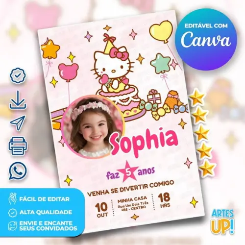 Convite de Aniversário Hello Kitty com Foto