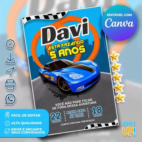 Convite de Aniversário Hot Wheels