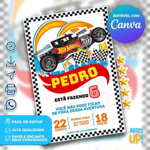 Convite de Aniversário Hot Wheels