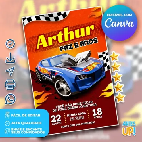 Convite de Aniversário Hot Wheels
