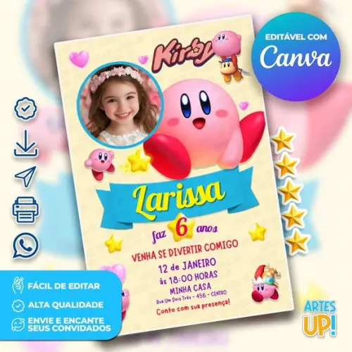 Convite de Aniversário Kirby com Foto