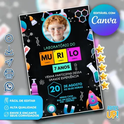 Convite de Aniversário Laboratório com Foto