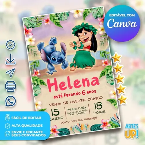 Convite de Aniversário Lilo e Stitch