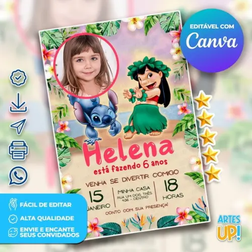 Convite de Aniversário Lilo e Stitch com Foto