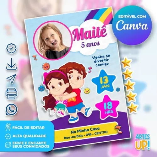 Convite de Aniversário Maria Clara e Jp com Foto