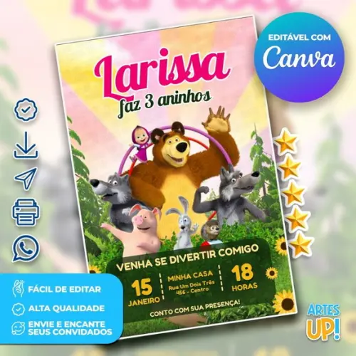 Convite de Aniversário Masha e o Urso