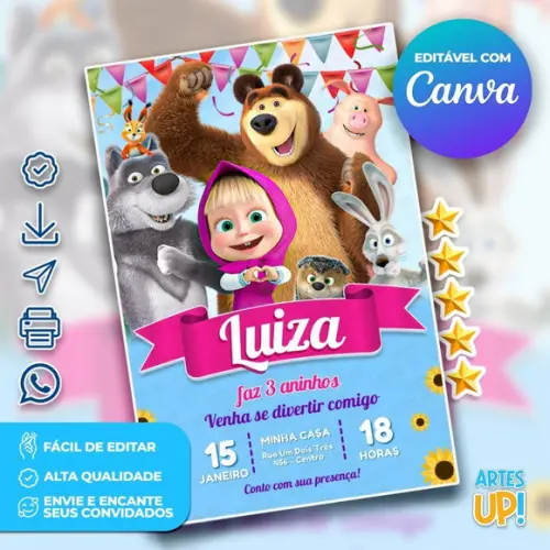 Convite de Aniversário Masha e o Urso
