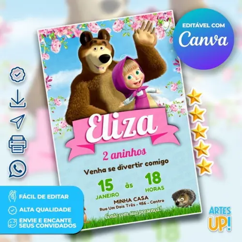 Convite de Aniversário Masha e o Urso