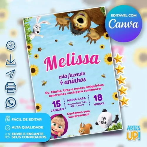 Convite de Aniversário Masha e o Urso