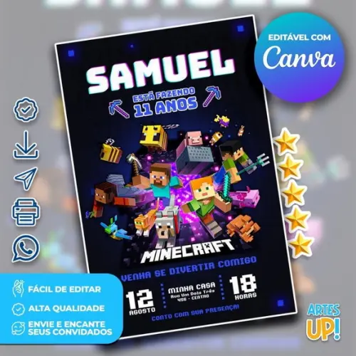 Convite de Aniversário Minecraft