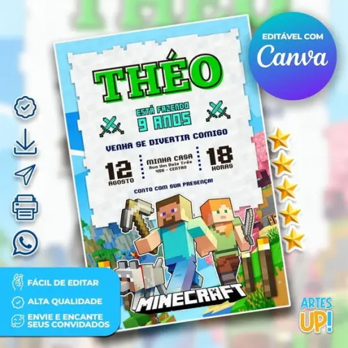 Convite de Aniversário Minecraft