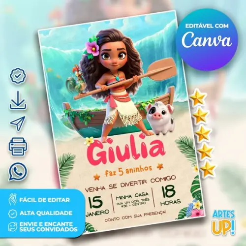 Convite de Aniversário Moana