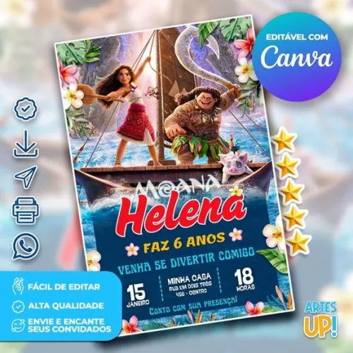 Convite de Aniversário Moana