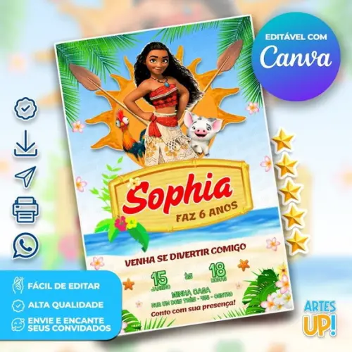Convite de Aniversário Moana