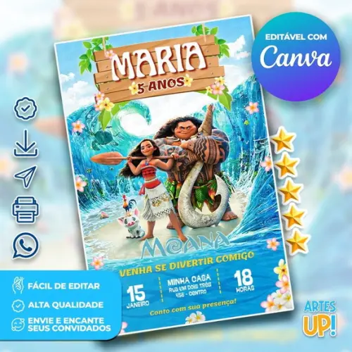 Convite de Aniversário Moana