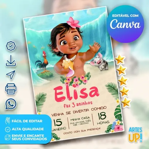 Convite de Aniversário Moana Baby