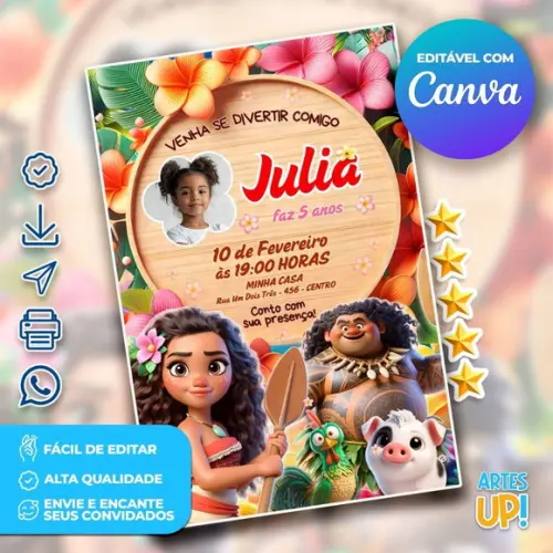 Convite de Aniversário Moana com Foto
