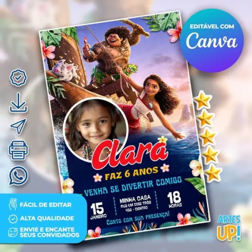 Convite de Aniversário Moana com Foto