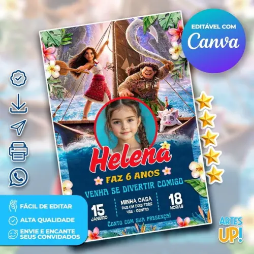 Convite de Aniversário Moana com Foto