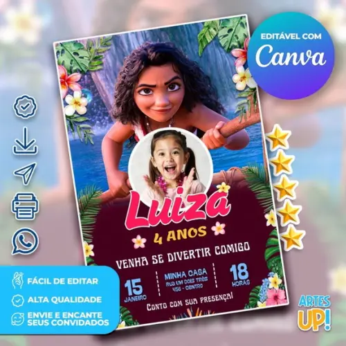 Convite de Aniversário Moana com Foto