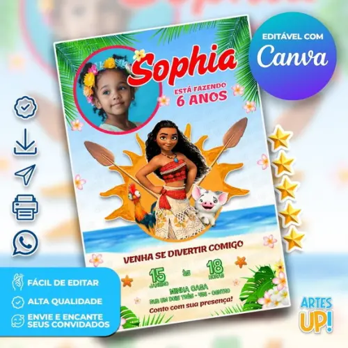 Convite de Aniversário Moana com Foto