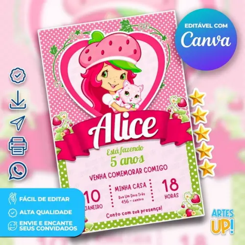 Convite de Aniversário Moranguinho