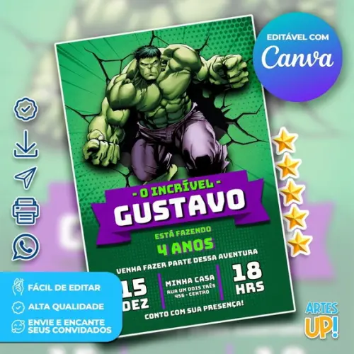 Convite de Aniversário o Incrível Hulk