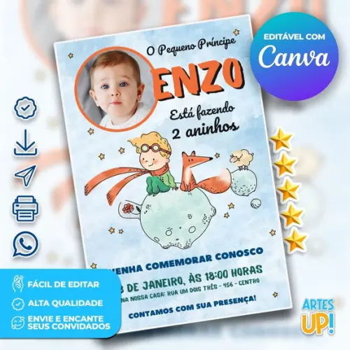 Convite de Aniversário o Pequeno Príncipe com Foto