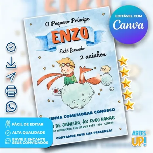 Convite de Aniversário o Pequeno Príncipe