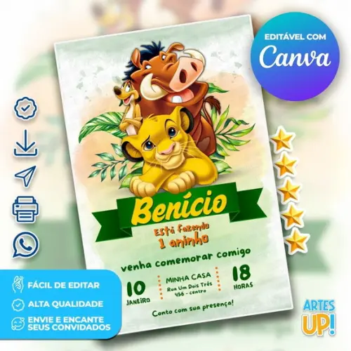 Convite de Aniversário o Rei Leão