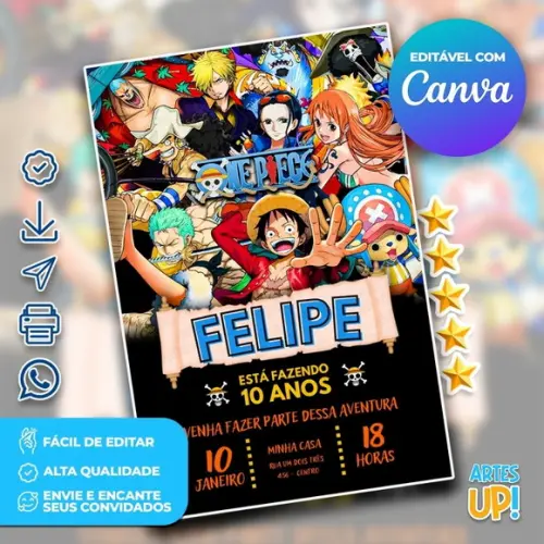 Convite de Aniversário One Piece