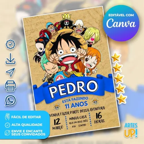 Convite de Aniversário One Piece