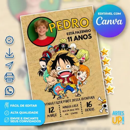 Convite de Aniversário One Piece com Foto