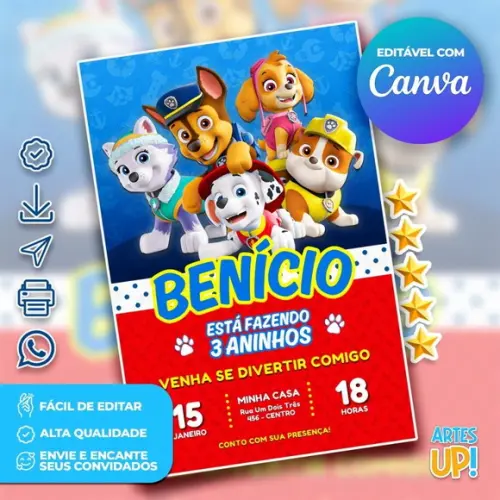 Convite de Aniversário Patrulha Canina