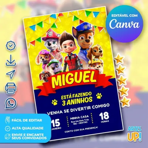 Convite de Aniversário Patrulha Canina