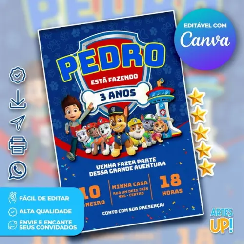 Convite de Aniversário Patrulha Canina