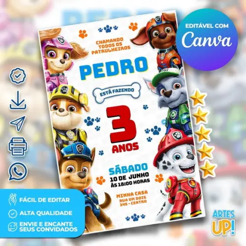 Convite de Aniversário Patrulha Canina