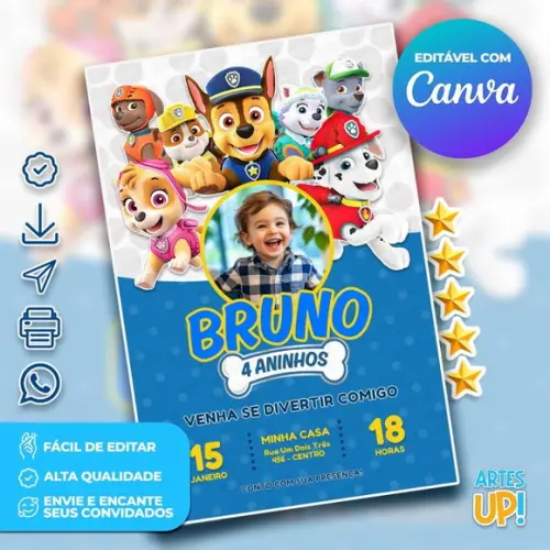 Convite de Aniversário Patrulha Canina com Foto