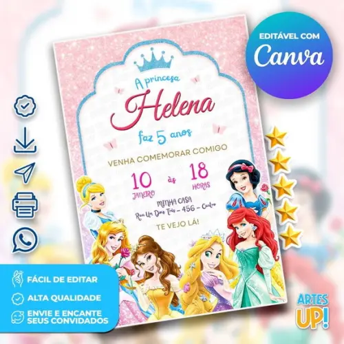 Convite de Aniversário Princesas Disney