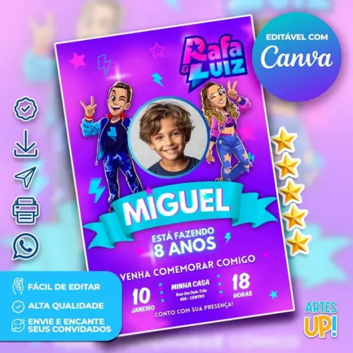 Convite de Aniversário Rafa e Luiz com Foto