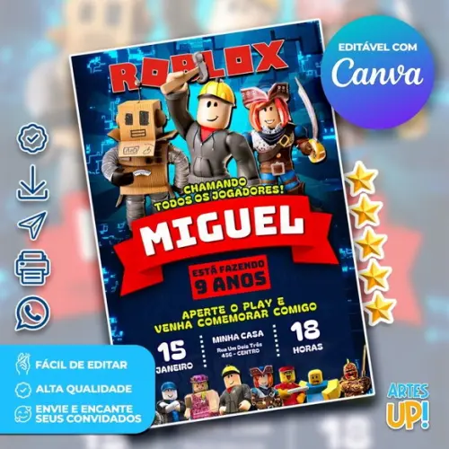 Convite de Aniversário Roblox