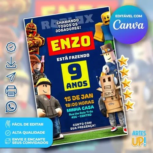 Convite de Aniversário Roblox