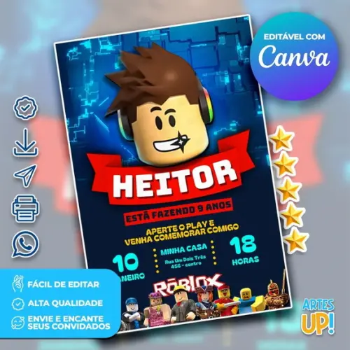 Convite de Aniversário Roblox