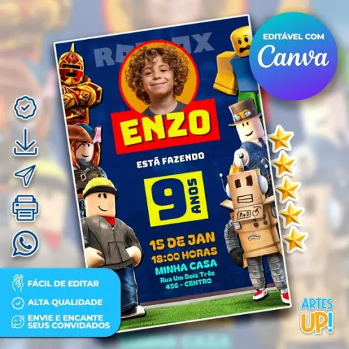 Convite de Aniversário Roblox com Foto