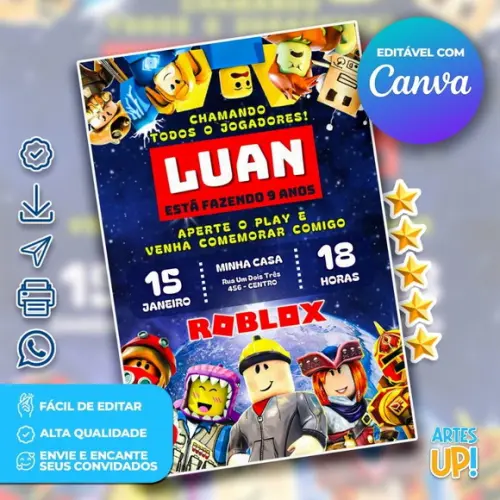Convite de Aniversário Roblox